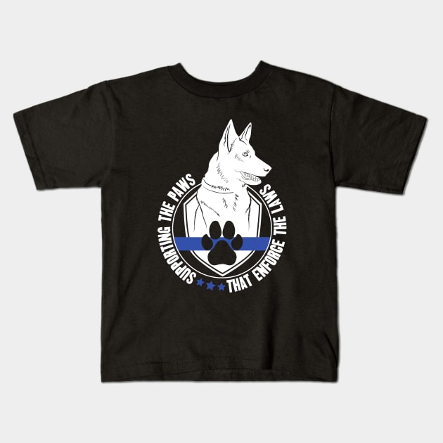 Supporting the paws that enforce the laws - K9 police officer support Kids T-Shirt by captainmood